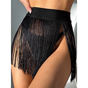 Women's Swimwear Swim Dress Swimsuit Fringe Hem Vacation Beach Wear Solid Color Asymmetric Neck Sleeveless Bathing Suits