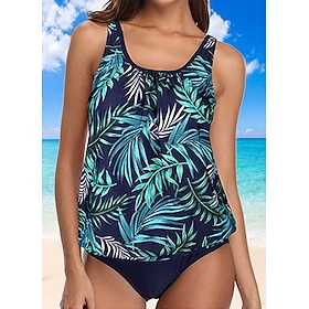 Women's Swimwear Tankini 2 Piece Cheeky Swimsuit Ruched Vacation Beach Wear Floral Graphic U Neck Sleeveless Bathing Suits