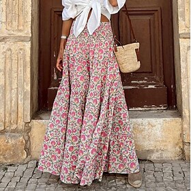 Women's Swing Long Skirt Bohemia Maxi Skirts Print Floral Street Vacation Spring Summer Fashion coastalgrandmastyle Boho Pink Rose