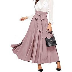 Women's Swing Work Skirts Long Skirt Elegant Fashion Casual Maxi Skirts Solid Colored Pleated Street Going out Black Yellow Pink Wine All Seasons Cotton Blend