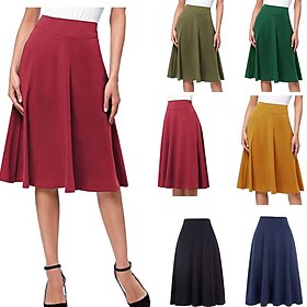 Women's Swing Work Skirts Midi Skirts Knitting Solid Colored Office / Career Casual Daily Fall Winter Elegant Black Yellow Light Green Wine