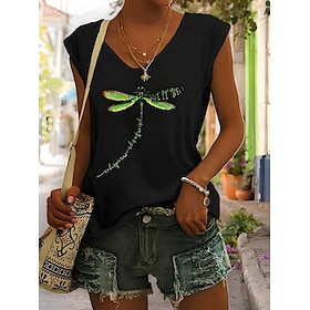 Women's T Shirt Graphic Animal Stylish Casual Sleeveless V Neck Regular Tops Daily Going out Weekend Print Black White Blue Green Gray Summer Spring