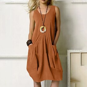 Women's T shirt Dress Solid Color Elegant Fashion Basic Sleeveless Sleeveless Crew Neck Regular Tops Party Evening Wear Daily Weekend Zipper Pocket Army Green