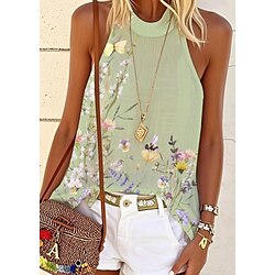 Women's Tank Top Floral Graphic Daily Casual Sleeveless Halter Neck Regular Tops Daily Print Pink Blue Green Summer Spring