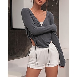 Women's Track Top Running Shirt Drawstring Long Sleeve Top Athleisure V Neck Wick Moisture Tennis Golf Running Sportswear Activewear Solid Colored Apricot White Gray