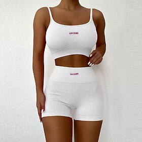 Women's Tracksuit Activewear Set Workout Sets 2 Piece Cropped Solid Color Shorts Sports Bra Black White Spandex Yoga Fitness Gym Workout Tummy Control Butt Lif