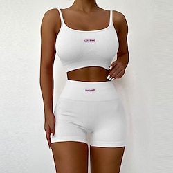 Women's Tracksuit Activewear Set Workout Sets 2 Piece Cropped Solid Color Shorts Sports Bra Black White Spandex Yoga Fitness Gym Workout Tummy Control Butt Lift Breathable Sport Activewear Stretchy