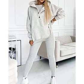 Women's Tracksuit Leggings 3-Piece Athleisure Fall Long Sleeve Thermal Warm Windproof Running Workout Athleisure Sportswear Activewear Solid Colored Dark Grey