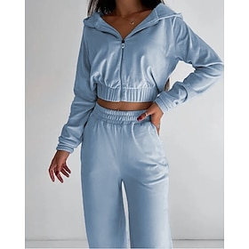 Women's Tracksuit Sweatpants Cropped Athleisure Fall Long Sleeve Spandex Thermal Warm Windproof Gym Running Athleisure Sportswear Activewear Solid Colored Blac