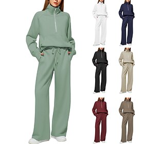 Women's Tracksuit Sweatpants Lace Wide Leg Athleisure Fall Long Sleeve Windproof Gym Running Sports Sportswear Activewear Solid Colored Black White Light Green