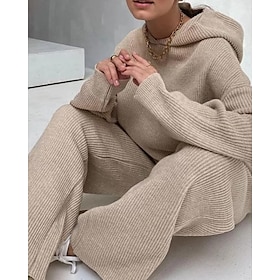 Women's Tracksuit Wide Leg Pants Lace Athleisure Fall Long Sleeve Thermal Warm Windproof Running Workout Athleisure Sportswear Activewear Solid Colored Black W