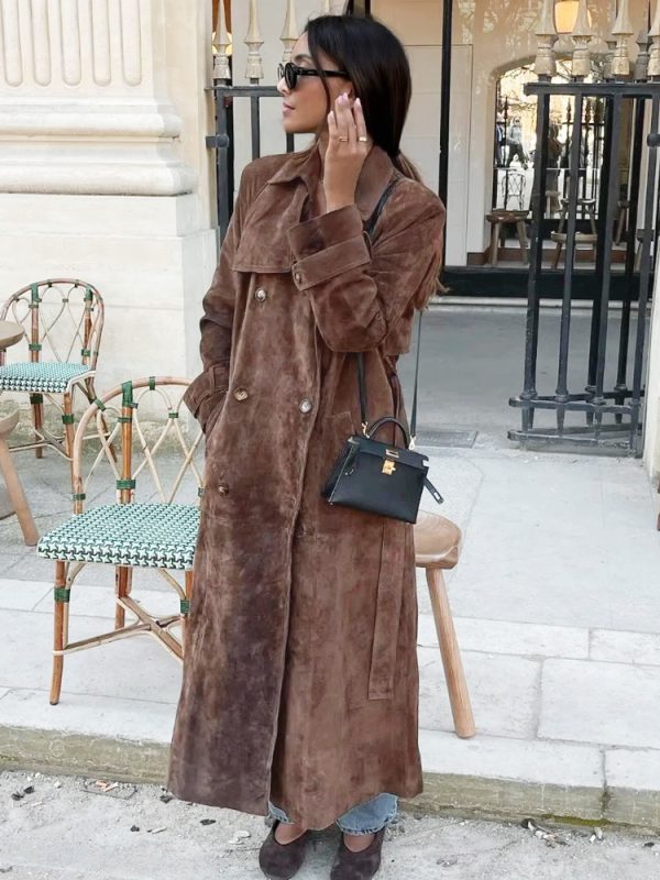 Women's Trench Coat Practical Turndown Collar Long Sleeves Polyester Convertible Front Button