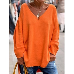 Women's Tunic Oversized Sweatshirt Pullover Sports Basic Neon Bright Plain Street Casual V Neck Loose Fit Long Sleeve Black Pink Orange Gray Fall Winter