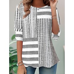 Women's Tunic T Shirt Fashion Casual Print Long Sleeve Regular Tops Crew Neck Daily Pink Blue Gray Spring Fall