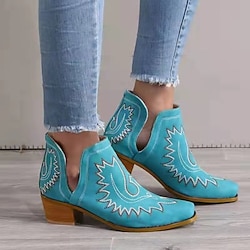 Women's Turquoise Western Ankle Boots with Embroidered Design - Stylish Cowboy Boots for Casual and Country Outfits