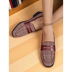 Women's Tweed and Faux Leather Loafers, Flat Slip-On Shoes for Office, Travel and Everyday Comfort