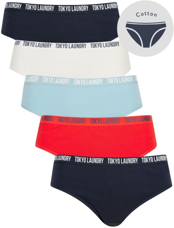 Womens Underwear Zara (5 Pack) Cotton Assorted Briefs in Navy Blazer / Fiery Red / Forget-Me-Not Blue / Jet Stream White / XS - Tokyo Laundry