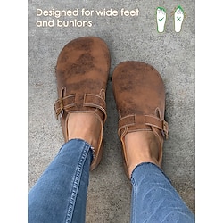 Women's Vintage Brown Barefoot Slip-On Loafers with Buckle Strap and Distressed Faux Leather Finish, Perfect for Casual Wear