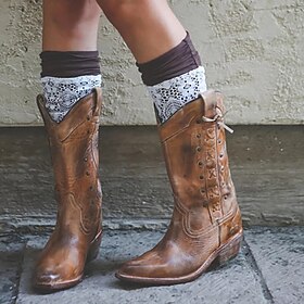 Women's Vintage Brown Leather Knee-High Cowboy Boots - Western Style with Distressed Finish