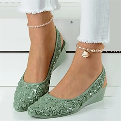 Women's Vintage-Style Floral Wedge Sandals - Comfortable Slip-On Shoes with 3D Rose Design for Casual Summer Outings