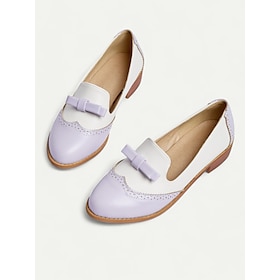 Women's Vintage Two-Tone Loafers with Bow Accent, Elegant Brogue Detailing, Comfortable Flat Shoes for Casual and Office Wear