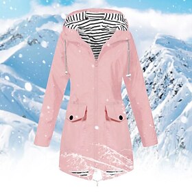 Women's Waterproof Hiking Jacket Rain Jacket Lightweight Raincoat Hooded Windbreaker Winter Outdoor Windproof Quick Dry Warm Parka Trench Coat Top Camping Hun