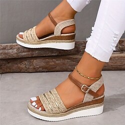 Women's Wedge Sandals - Boho Style Open-Toe Platform Sandals with Adjustable Strap, Casual Summer Shoes