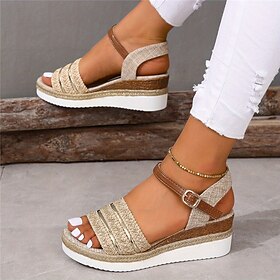 Women's Wedge Sandals - Boho Style Open-Toe Platform Sandals with Adjustable Strap, Casual Summer Shoes