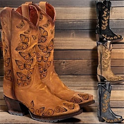 Women's Western Cowboy Boots with Butterfly Embroidery and Stacked Heel - Perfect for Ranch Wear and Festivals