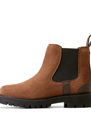 Women's Wexford Lug Waterproof Chelsea Boots in Dark Earth, B Medium Width, Size 4.5, by Ariat