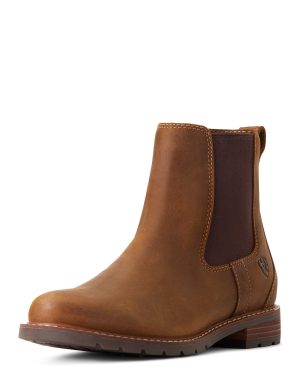 Women's Wexford Waterproof Chelsea Boots in Weathered Brown, B Medium Width, Size 6, by Ariat