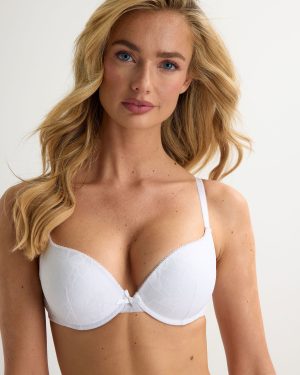 Womens White Butterfly Lace Plunge Bra