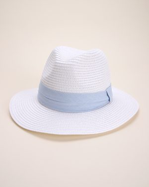 Womens White & Blue Band Fedora Hat