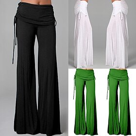 Women's Wide Leg Yoga Pants Smocked Waist Pants High Waist Dancewear Bottoms Quick Dry Violet White Black Yoga Pilates Dance Sports Activewear Micro-elastic Lo