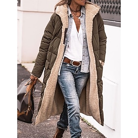 Women's Winter Coat Puffer Jacket Fleece Jacket Coat Outdoor Street Daily Wear Fall Winter Long Coat Regular Fit Thermal Warm Windproof Comtemporary Casual Str