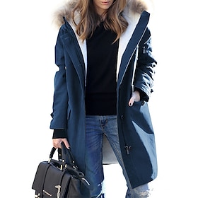 Women's Winter Coat Winter Jacket Parka Windproof Warm Zipper Pocket Fur Collar Fleece Lined Chic Modern Casual Daily Street Style Solid Color Outdoor Vacatio