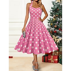 Women's Winter Dress Polka Dot Backless Print Halter Neck Midi Dress Party Date Sleeveless Fall Winter