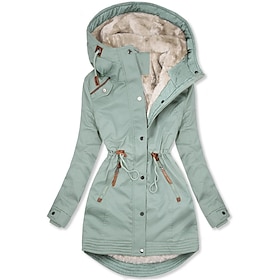 Women's Winter Jacket Parka Warm Zipper Buttons Fleece Lined Casual Street Style Plain Street Casual Daily Casual Daily Zipper Regular Hoodie Regular Fit Long