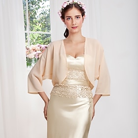 Women's Wrap Bolero Shrug Coats / Jackets Sun Protection 3/4 Length Sleeve Dolman Sleeve Chiffon Wedding Wraps With Beading For Party Evening Fall dress to imp