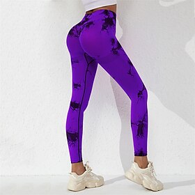 Women's Yoga Pants Yoga Leggings High Waist Yoga Gym Workout Pilates Tights Tie Dye Black Burgundy Blue Spandex Fall Sports Activewear Stretchy Slim