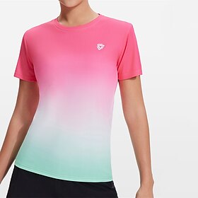 Women's Yoga Top Crew Neck Breathable, Quick Dry Short Sleeve Sports Color Gradient Top For Yoga, Fitness, Gym Workout Activewear Light Yellow / Black / Pink
