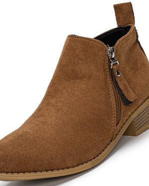 Women's Zip Low Heel Ankle Boots Winter Chunky Remxi BrickRed 3.5