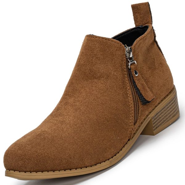Women's Zip Low Heel Ankle Boots Winter Chunky Remxi BrickRed 3.5
