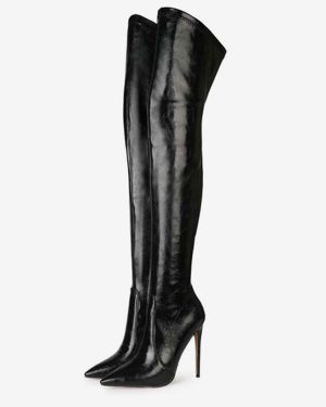 Womens thigh high Boots Black Pointed Toe Stiletto Heeled Boots