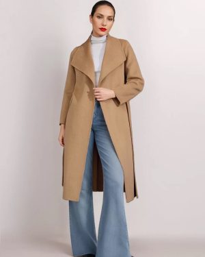 Wool Cashmere Blend Coat Belted Camel Wide Lapel Winter Double-Faced Outerwear For Women 2025