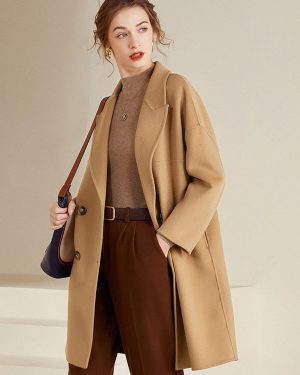 Wool Cocoon Coat For Women Classic Lapel Double-breasted Cozy Winter Midi Outerwear 2025