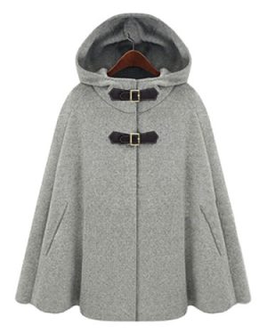 Wool Poncho Coat Hooded Women Oversized Grey Winter Coat