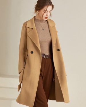 Wool Wrap Coat For Women Classic Notched Lapel Belted Cozy Winter Midi Outerwear 2025