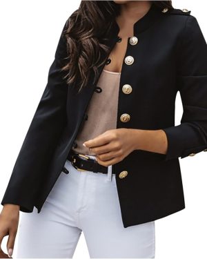 (XL, Black) Sweatblazer Women's Suit Jacket Elegant Coat with Button Placket Military Coat Casual Blazer Leisure Stand-Up Collar Business Office Suit