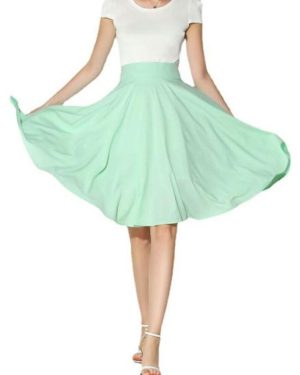 (XL, light green) Women Skirt Elastic High Waist A-line Style Skirt Solid Color Large Hem Skater Skirt Bohemia Style Skirt